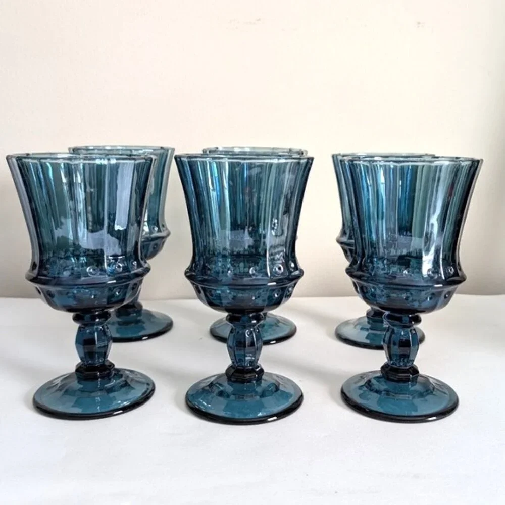 Set of‎ Six Mid Century Smoky Blue Water/Wine Goblets